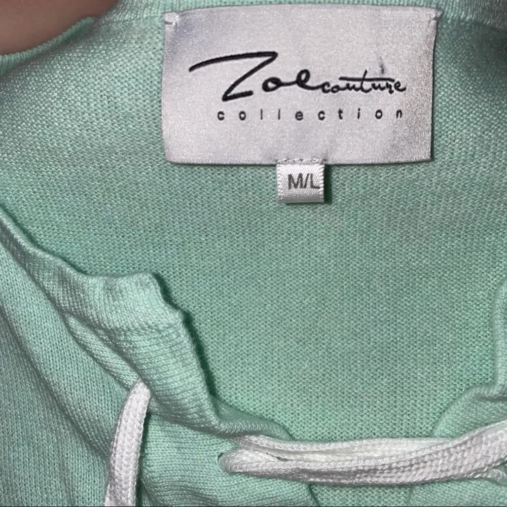 Zoe Couture Collection Mint Green Knit Tunic Lace Up Neck Short Sleeve M L